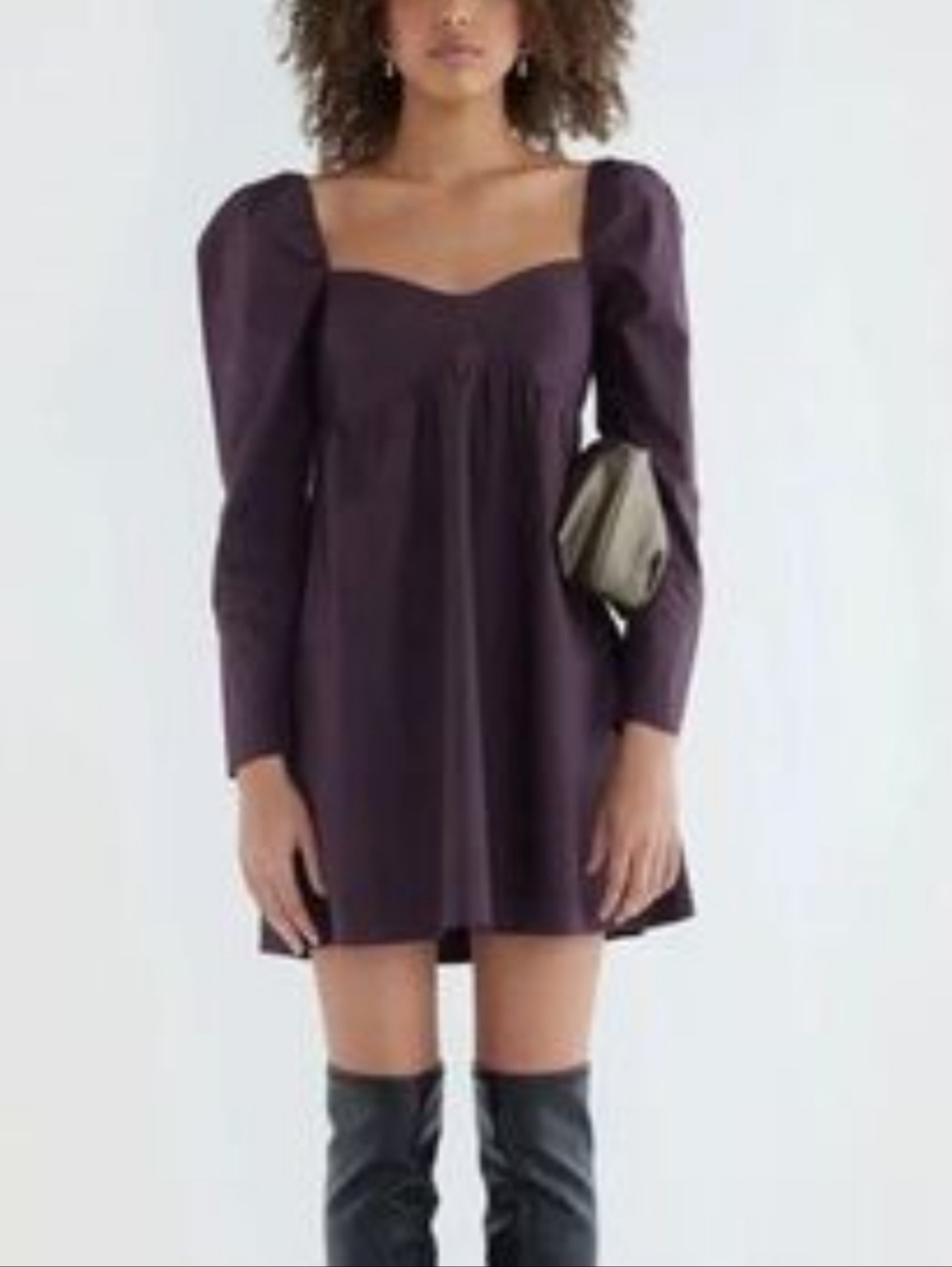 EUC Oak & Fort Women's Baby Doll Bustier Long Sleeve Mini Dress - Plum - Small